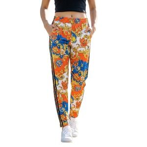 Adidas Floral Baroque Track Pants Women 10 Elastic Waist Black Stripe Joggers